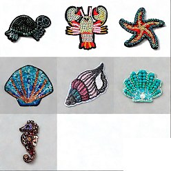 Mixed Shapes 7шт. 7 стили нашивок на ткань с морской тематикой, пластиковые аппликации из бисера своими руками, значки, для одежды, платье, шляпа, джинсы, украшения своими руками, морские животные, разнообразные, 36~124x33~120x1.3~7 мм, 1 шт / стиль