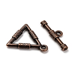 Red Copper Tibetan Style Alloy Toggle Clasps, Triangle, Cadmium Free & Nickel Free & Lead Free, Red Copper, 23x21.5x3mm, Hole: 2mm