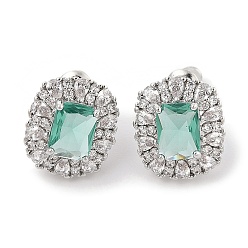 Бирюза Прямоугольные серьги-гвоздики с паве из кубического циркония из латуни для женщин, платина, бирюзовые, 15x13 мм