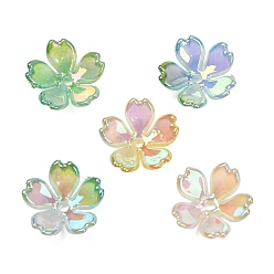 Lawn Green UV Plating Opaque Acrylic Beads, Iridescent, Flower, Gradient Color, Lawn Green, 11x11.5x4mm, Hole: 1.4mm