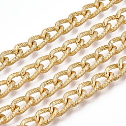 Golden Aluminium Textured Curb Chains, Unwelded, with Spool, Golden, 10x6.5x2mm, about 65.62 Feet(20m)/Roll
