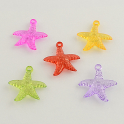 Mixed Color Transparent Acrylic Starfish/Sea Stars Pendants, Mixed Color, 26x25x5mm, Hole: 2.5mm, about 640pcs/500g