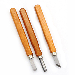 Stainless Steel Color Steel Wood Carving Knife Set, with Wooden Handles, Hand Carving Tool, for DIY Sculpture Carpenter, Stainless Steel Color, 14.18x0.66~0.72cm, 3pcs/set