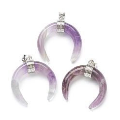 Аметист Подвески из натурального аметиста , с платиновой и латунной фурнитурой, двойной рог / полумесяц, 31~33x30x10 мм, отверстие : 6x4 мм