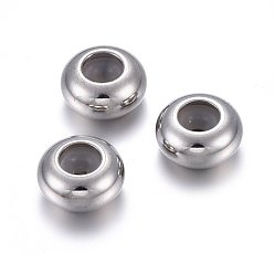 Stainless Steel Color 201 Stainless Steel Beads, with Rubber Inside, Slider Beads, Stopper Beads, Rondelle, Stainless Steel Color, 7x3.5mm, Hole: 3mm, Rubber Hole: 1.2mm
