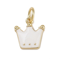 Белый Подвески-короны из латунной эмали, реальный 18 k позолоченный, стойки покрытие, долговечный, без кадмия и без свинца, с целью перехода в кольце, белые, 10.5x10x1.5 мм, отверстие : 3 мм