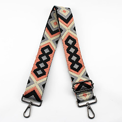 Light Salmon Ethnic Style Cotton Jacquard Adjustable Wide Shoulder Strap, with Swivel Clasps, for Bag Replacement Accessories, Gunmetal, Light Salmon, 80~130x5cm