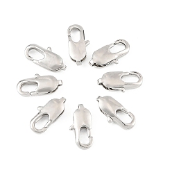 Real Platinum Plated SHEGRACE Brass Lobster Claw Clasps, Long-Lasting Plated, Cadmium Free & Nickel Free & Lead Free, Real Platinum Plated, 12.5x6x3mm, Hole: 1mm