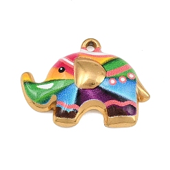Colorful 304 Stainless Steel Pendants, Elephant Charms, Ion Plating(IP), Real 18K Gold Plated, Colorful, 15x20.5x4.5mm, Hole: 1.4mm