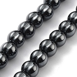Non-magnetic Hematite Synthetic Non-Magnetic Hematite Beads Strands, Grooved Round, 7~8x7mm, Hole: 1.6mm, about 56pcs/strand, 15.63 inch(39.7cm)