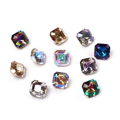 Mixed Color Glass Rhinestone Cabochons, Pointed Back, Faceted, Square, Mixed Color, 8x8x5.1mm