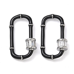 Черный Овальный латунный микропаве прозрачный кубический цирконий фиксирующий карабин, с эмалью, долговечный, стойки покрытие, без свинца и без кадмия, платина, чёрные, 29.5x17 мм