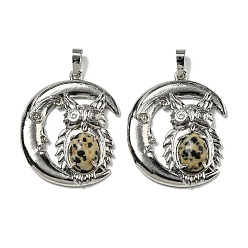 Далматинских Джаспер Природные яшмы далматин подвески, Подвески в виде совы со стойкой, латунь, луна, платина, без кадмия и без свинца, 38.5x31.5x8 мм, отверстие : 8x5 мм