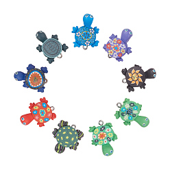 Mixed Color Handmade Polymer Clay Pendants, Tortoise, Mixed Color, 19x26mm, 50pcs/set