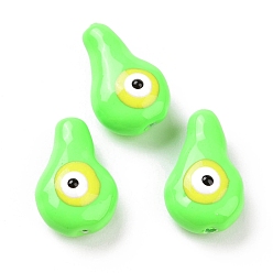 Lime Enamel Beads, with ABS Plastic Imitation Pearl Inside, Teardrop with Evil Eye, Lime, 18x11.5x9mm, Hole: 0.9mm