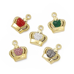 Mixed Color Ion Plating(IP) 304 Stainless Steel Pendant with Rhinestone, Crown Charms, Mixed Color, 18x15.5x6mm, Hole: 2mm