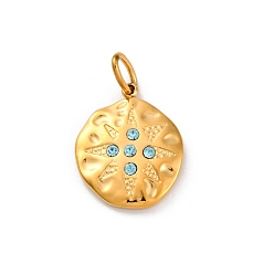 Индиколит 304 из нержавеющей стали горный хрусталь подвески, ионное покрытие (ip), плоская круглая звезда, реальный 14 k позолоченный, Indicolite, 19x15.5x3.5 мм