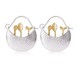 Golden & Silver Two Tone Flower Basket Alloy Hoop Earrings, Golden & Silver, 30x28.7x6mm