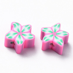 Ярко-Розовый Бусины из полимерной глины , для поделок ювелирных изделий, цветок, ярко-розовый, 9~12x9~12x4~5 мм, отверстие : 1.6 мм