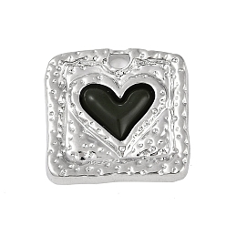 Темно-синий  Шифер Стойки обшивки сплава эмали подвески, без кадмия, без никеля и без свинца, квадрат с подвеской в виде сердца, платина, темный сланец синий, 19x20x3 мм, отверстие : 2 мм