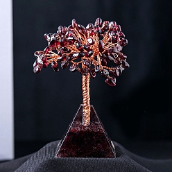Garnet Natural Garnet Chips Tree Decorations, Resin & Gemstone Chip Pyramid Base with Copper Wire Feng Shui Energy Stone Gift for Home Office Desktop Decorations, 95x40mm
