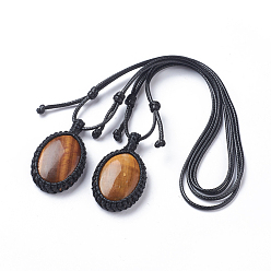 Tiger Eye Natural Tiger Eye Charm Bracelets, with Nylon Cord, Oval, 3.9~7.7cm