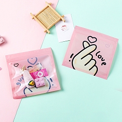 Pink CPP Plastic Zip Lock Bags, Resealable Packaging Bags, Self Seal Bag, Square with Gesture Pattern, Pink, 13.5x13.5cm