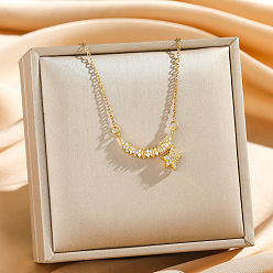 Золотой Подвеска в виде звезды из латуни с прозрачными кубическими циркониями 304 цепочка из нержавеющей стали для женщин, золотые, 17.72 дюйм (45 см)