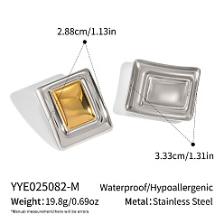 Золотой & Серебряный 925 двухцветные прямоугольные серьги-гвоздики из нержавеющей стали, золотой и серебряный, 33.3x28.8 мм