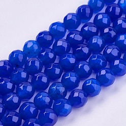 Blue Natural Jade Bead Strands, Dyed, Faceted, Round, Blue, 12mm, Hole: 1mm, 32pcs/strand, 14.6 inch