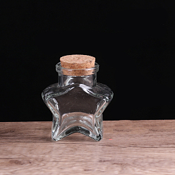 Clear Mini High Borosilicate Glass Bottle Bead Containers, Wishing Bottle, with Cork Stopper, Star, Clear, 6.1x7.3cm