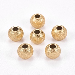 Golden Ion Plating(IP) 304 Stainless Steel Textured Beads, Round, Golden, 8x6~6.5mm, Hole: 2.5mm