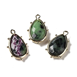 Рубин В Цоизита Натуральный рубин в цоизита подвесками, с кромкой из платиновой латуни, граненые, слеза, 22.5x14x5.5 мм, отверстие : 1.6 мм.