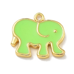 Зеленый газон Подвески из латуни с эмалью в стойку, долговечный, без свинца и без кадмия, реальный 18 k позолоченный, очарование слона, зеленый газон, 16x18x2 мм, отверстие : 1.5 мм