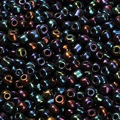 Прусский Синий 6/0 гальванизированные круглые стеклянные бусины цвета ириса, берлинская лазурь, 4 мм, отверстие : 1 мм, Около 495 шт / 50 г