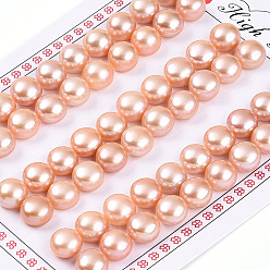 Персиковый Слойка Сорт 6бусины из натурального культивированного пресноводного жемчуга, половине просверлил, полукруглые бусины, розовые, 8.5~9x6 мм, отверстие : 1 мм