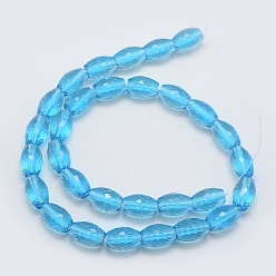Deep Sky Blue Transparent Glass Beads Strands, Faceted, Drum, Deep Sky Blue, 11.5x8mm, Hole: 1.2mm, about 30pcs/strand, 13.7 inch(35cm)