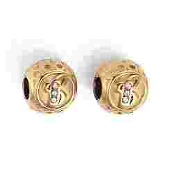 Letter T 304 Stainless Steel Rhinestone European Beads, Round Large Hole Beads, Real 18K Gold Plated, Round with Letter, Letter T, 11x10mm, Hole: 4mm