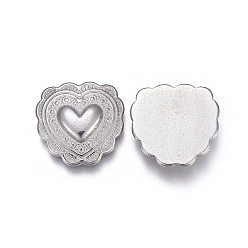 Stainless Steel Color 304 Stainless Steel Cabochons, Fit Floating Locket Charms, Heart, Stainless Steel Color, 13.5x14x3mm