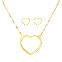 Heart Mother's Day Jewelry Set, Golden Alloy Pendant Necklace & Stud Earrings, Heart, 17.32 inch (440mm), 6~10x9~12mm
