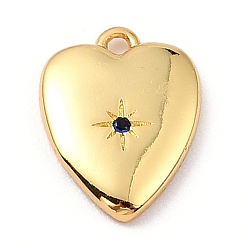 Royal Blue Brass Micro Pave Cubic Zirconia Charms, Long-Lasting Plated, Real 18K Gold Plated, Heart with Star, Royal Blue, 13x10x2mm, Hole: 1mm