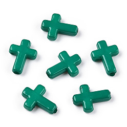 Sea Green Opaque Acrylic Beads, Cross, Sea Green, 16x12x4.5mm, about 1230pcs/500g