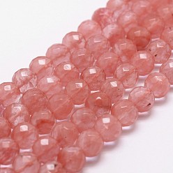 Cherry Quartz Glass Cherry Quartz Glass Beads Strands, Faceted, Round, 6mm, Hole: 1mm, about 61pcs/strand, 14.9 inch~15.1 inch