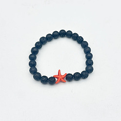 Темно-Оранжевый Мужские украшения для йоги, круглые бусины из натуральной лавы, эластичные браслеты, морская звезда, темно-оранжевый