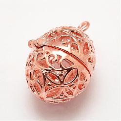 Rose Gold Brass Diffuser Locket Pendants, Cage Pendants, Oval, Cadmium Free & Lead Free, Rose Gold, 24x16x18mm, Hole: 2mm, inner size: 12mm
