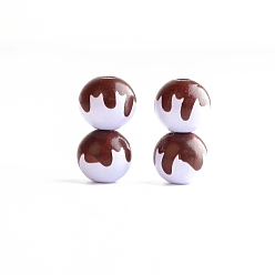 Thistle Printed Wood Beads, Round with Chocolate Pattern, Thistle, 16mm