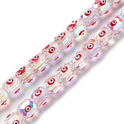 Красный Прозрачные стеклянные бусины от сглаза нити, с эмалью, граненые, баррель, красные, 9x8.5~10 мм, отверстие : 1.5 мм, около 40 шт / нитка, 13.46''~13.62'' (34.2~34.6 см)