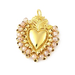 Фора Сплав стекла подвески, сердце, с петлей, долговечный, без кадмия и без свинца, стойки покрытие, реальный 18 k позолоченный, оранжевые, 31x28x7.5 мм, отверстие : 5.6 мм