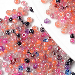 Mixed Color 8/0 Glass Seed Beads, Round Hole, Round, Transparent Inside Colours Rainbow & Luster, Mixed Color, 8/0, 3~3.5x2~3mm, Hole: 0.8mm, about 15000pcs/bag, about 450g/bag
