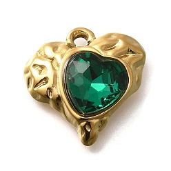 Изумруд 304 подвески из нержавеющей стали, со стразами, реальный 18 k позолоченный, ионное покрытие (ip), сердце, изумруд, 16.5x16.5x5.5 мм, отверстие : 1.8 мм